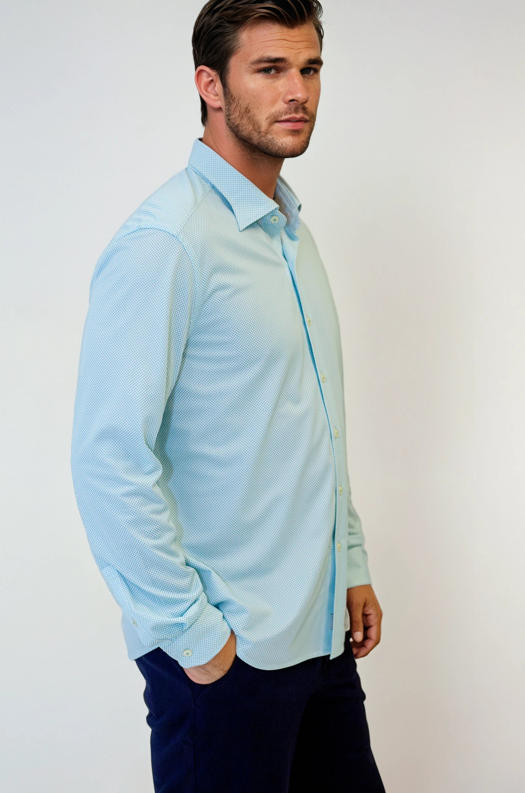 Studio Dot Long Sleeve Tech Shirt - Teal  - Men