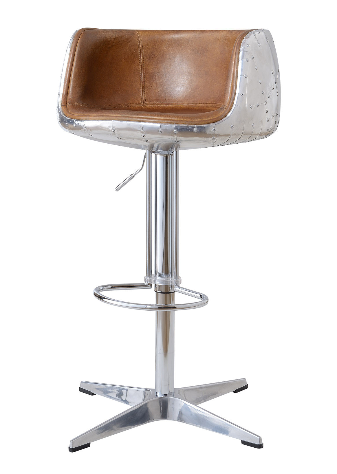 Aviator Adjustable Height Bar Stool - Light Brown Leather