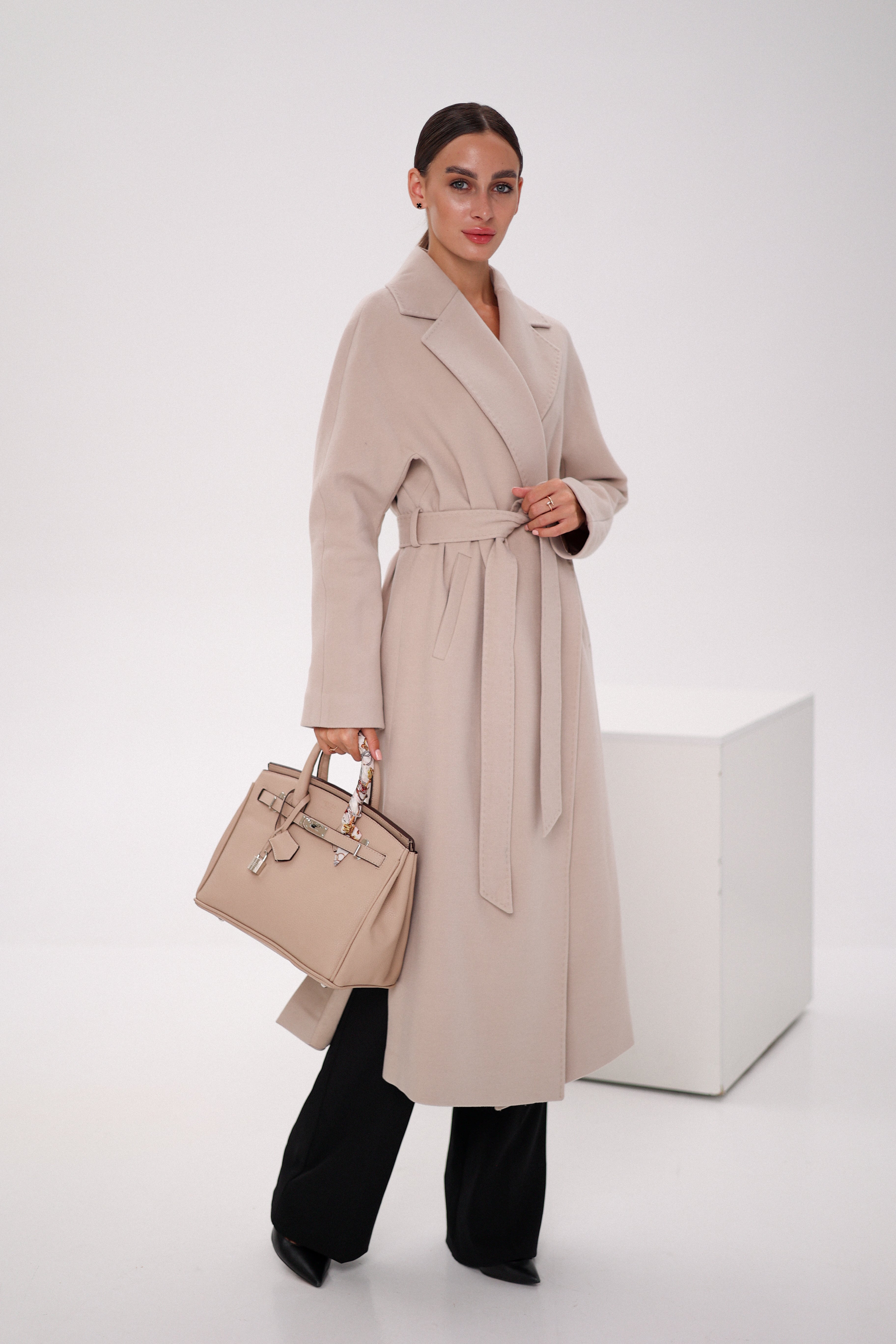 Cambridge Comfort Wraparound Wool Cashmere Coat in Nude