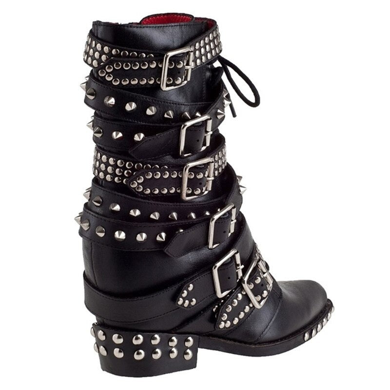 Belt Buckle Ankle Boots Genuine Leather Punk Shoes