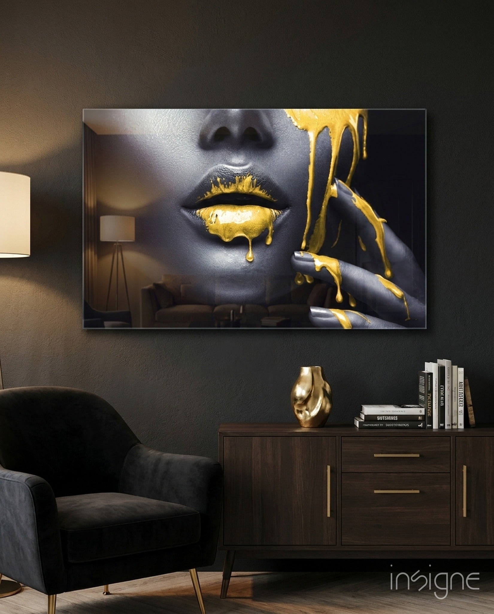 Yellow Lips Glass Wall Art