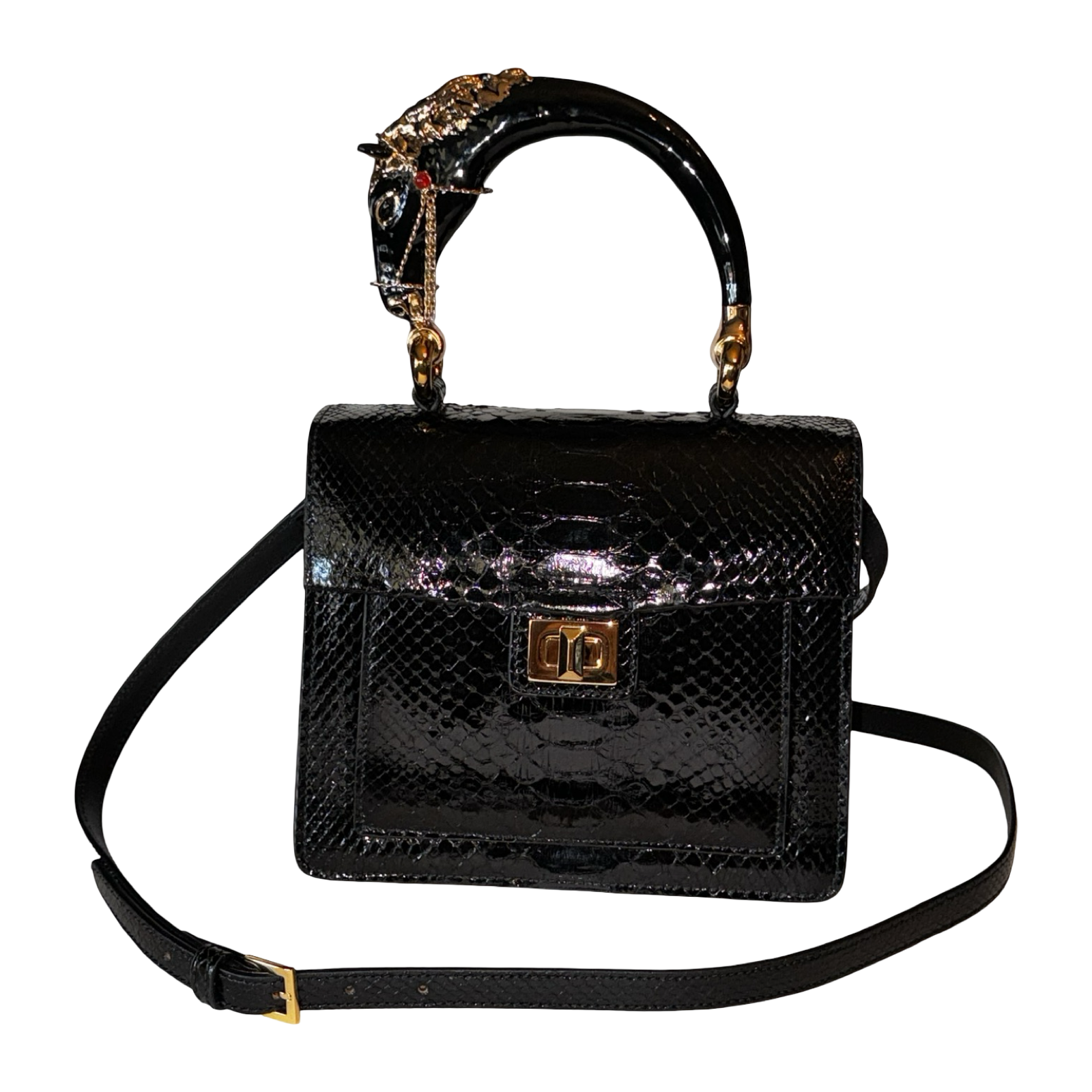 Devon Horse Handle Handbag
Authentic Black Python