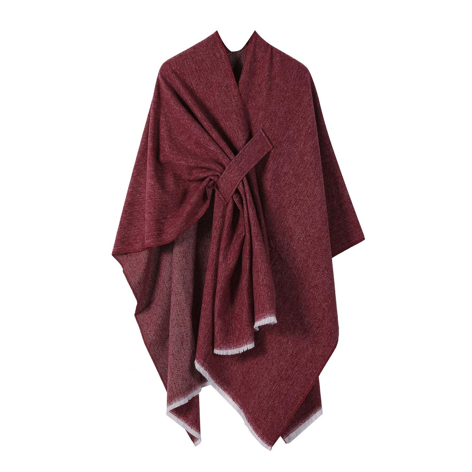 Autumn and winter solid color fashionable imitation cashmere shawl plain color split open cape