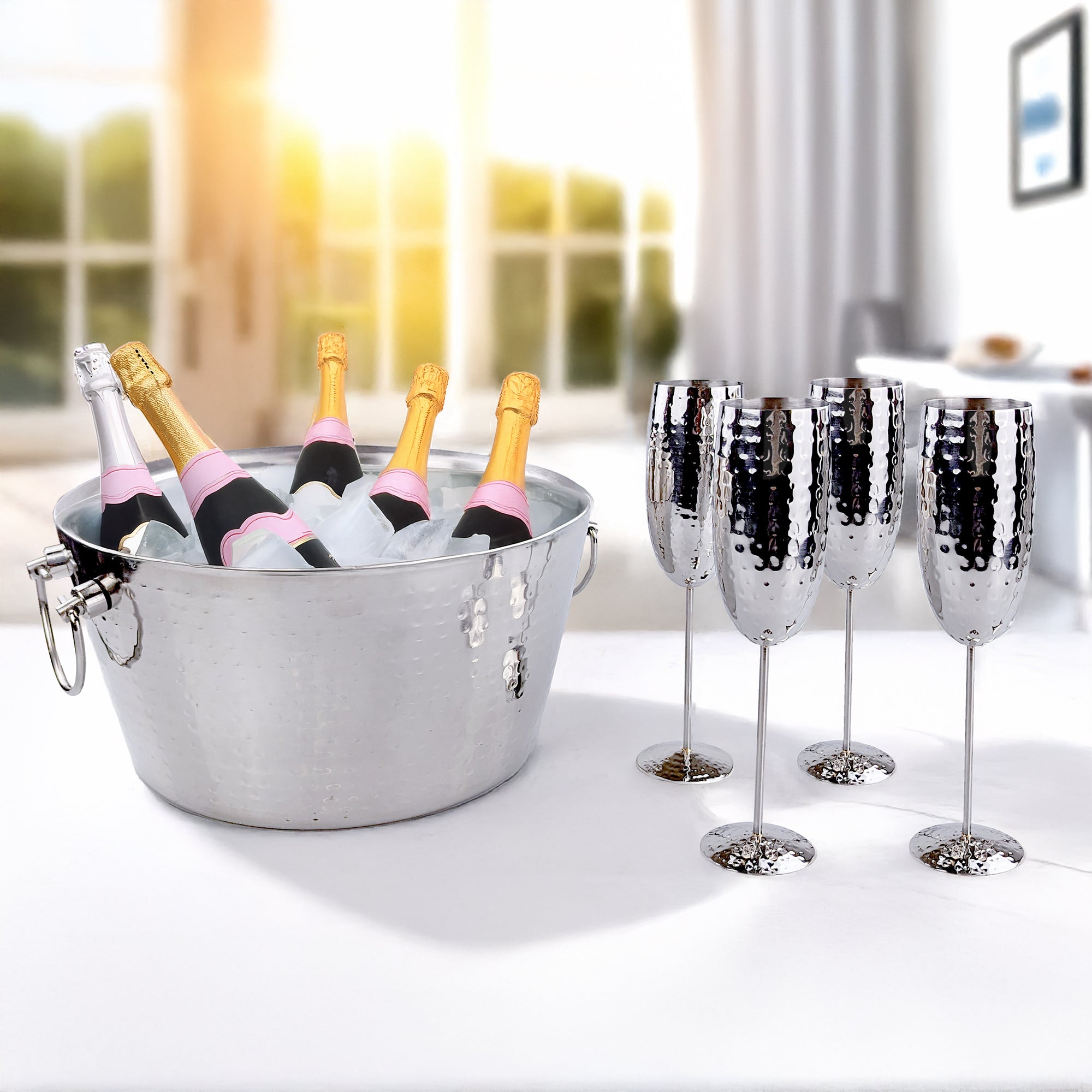 Cheers Champagne Ice Bucket Gift Set with 4 Stainless Steel Flutes – Insulated 3 Gallon Wine & Champagne Chiller | BREKX