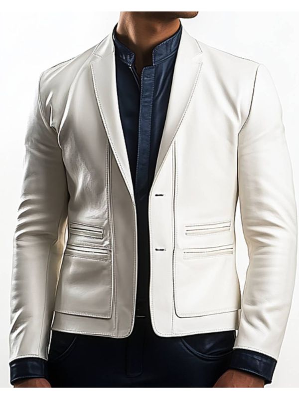 Caleb White Leather Blazer – Stylish Leather Blazer for Men