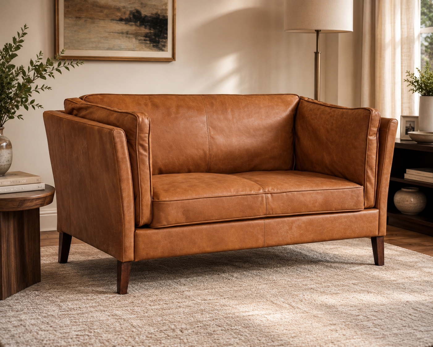 Kenmore Leather Love Seat - Light Brown
