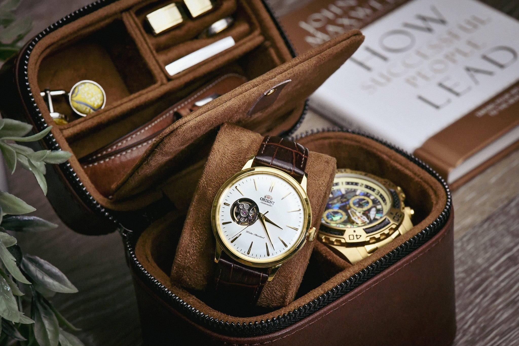 Watch and Jewelry Travel Case -  Coffee Brown Leather