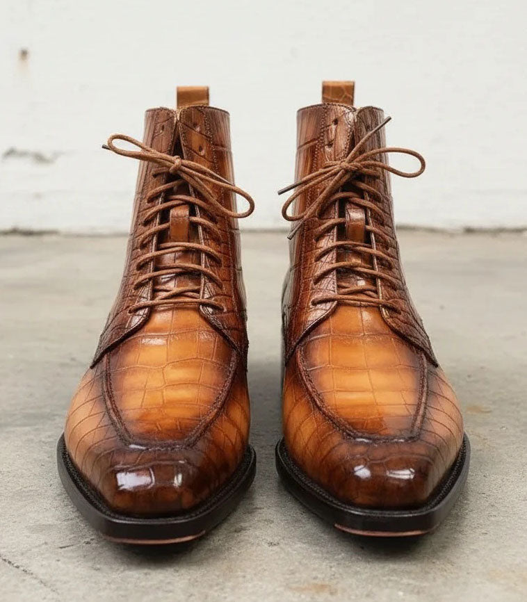 Maurice Combat Custom Made Alligator Boot - Cognac