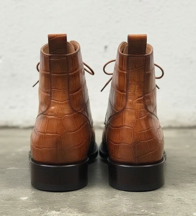 Maurice Combat Custom Made Alligator Boot - Cognac