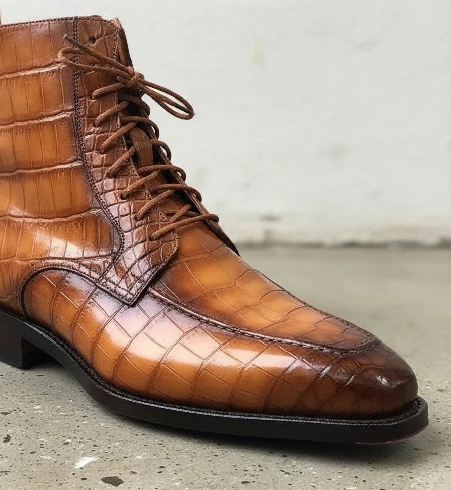 Maurice Combat Custom Made Alligator Boot - Cognac