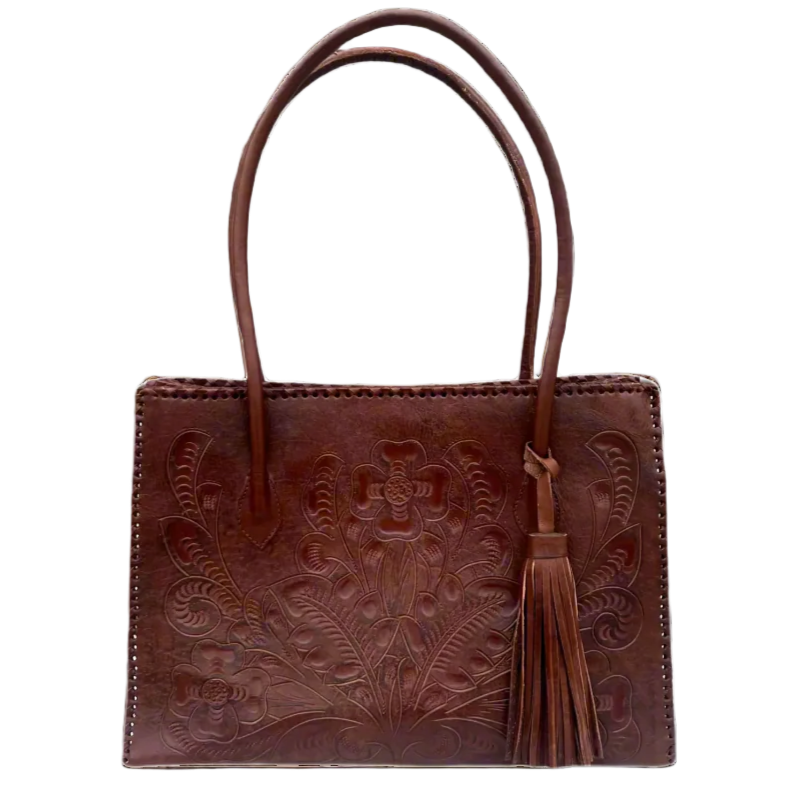 The Amy| Hand-Tooled Leather Tote Bag