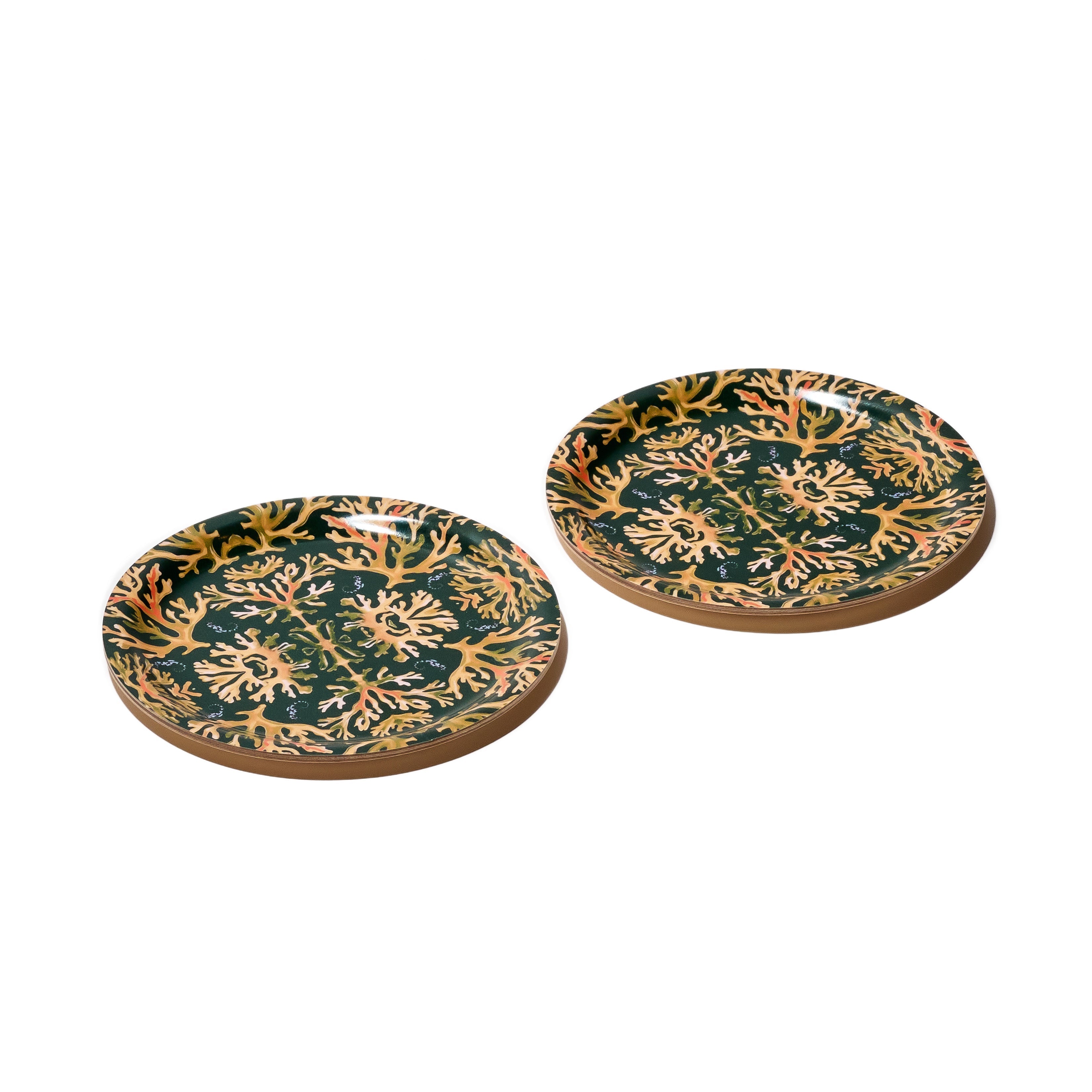 Coral Seahorses Decorative Birchwood Tray - Mini Round - Set of 2