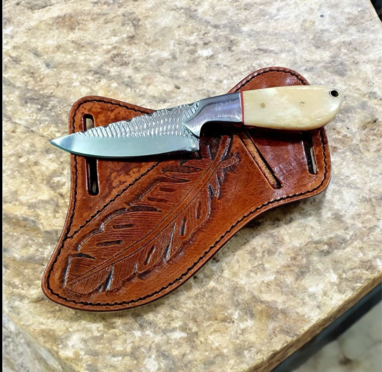 Crass Draw Ranch Cowboy Knife – 9" Handmade Rasp Tool Steel Blade with Camel Bone Handle & Leather Sheath