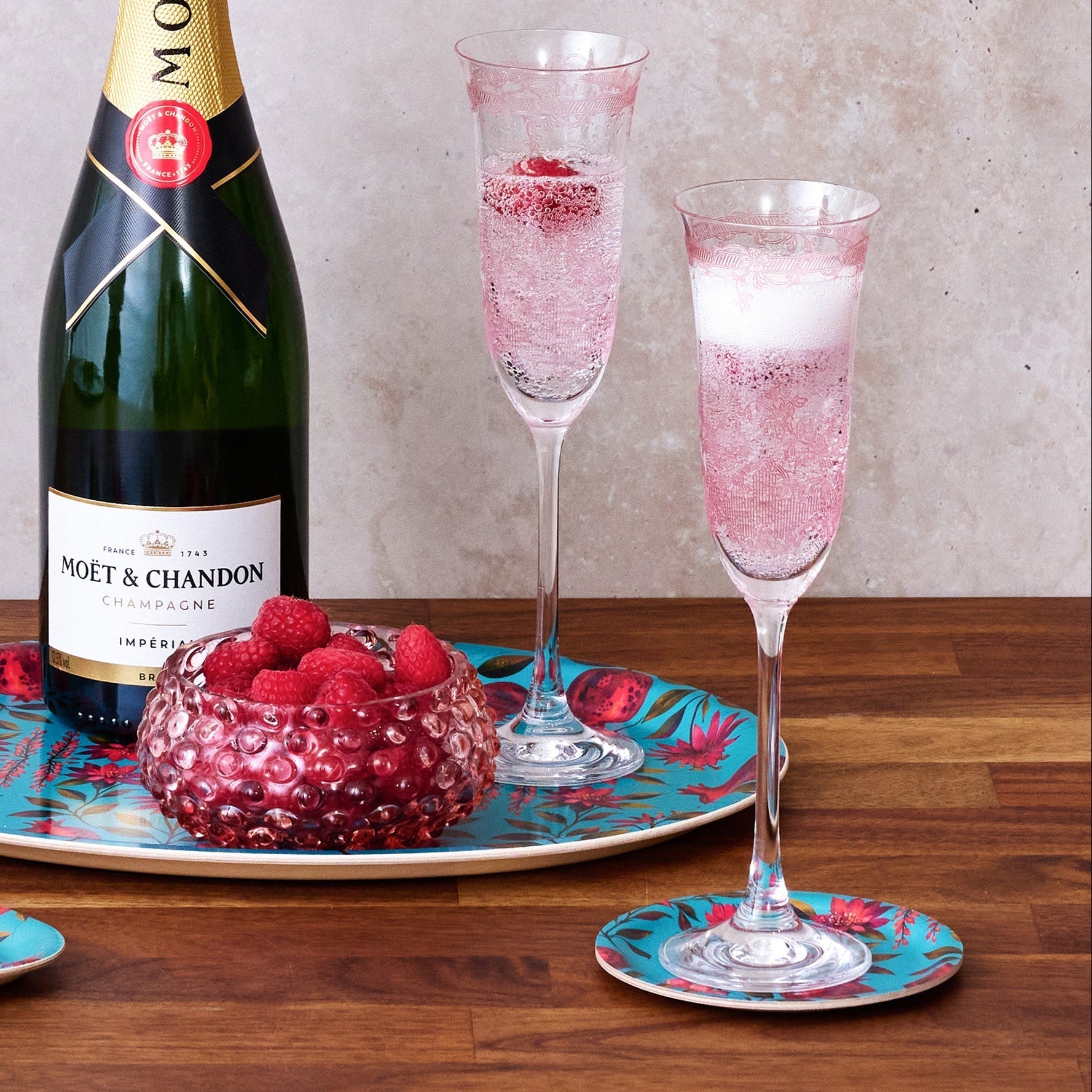 Crimson Garden Decorative Birchwood Tray - Mini Round - Set of 2