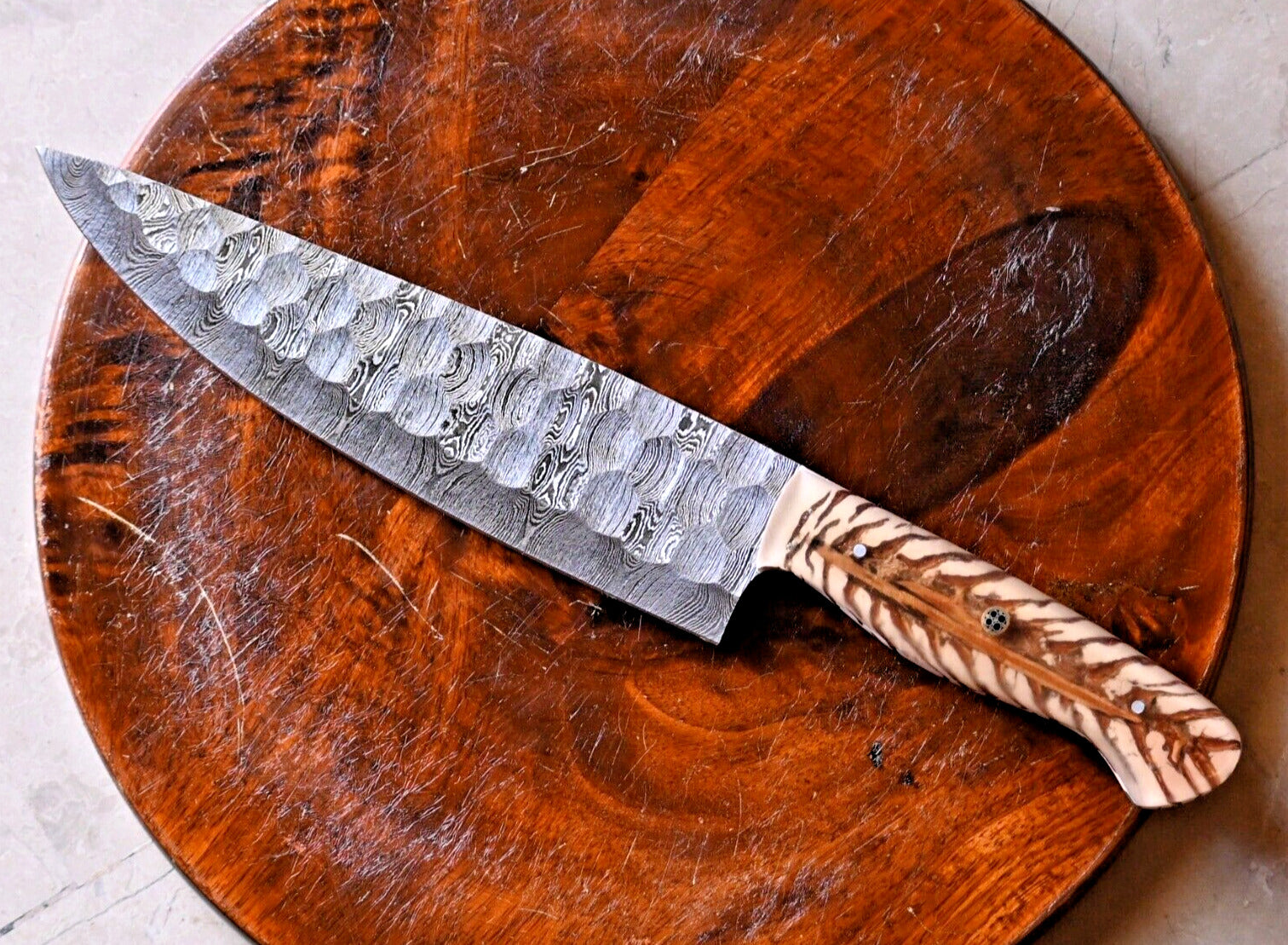 Hand-Forged Damascus Steel Chef Knife - 7" Blade, Pain Cone Handle