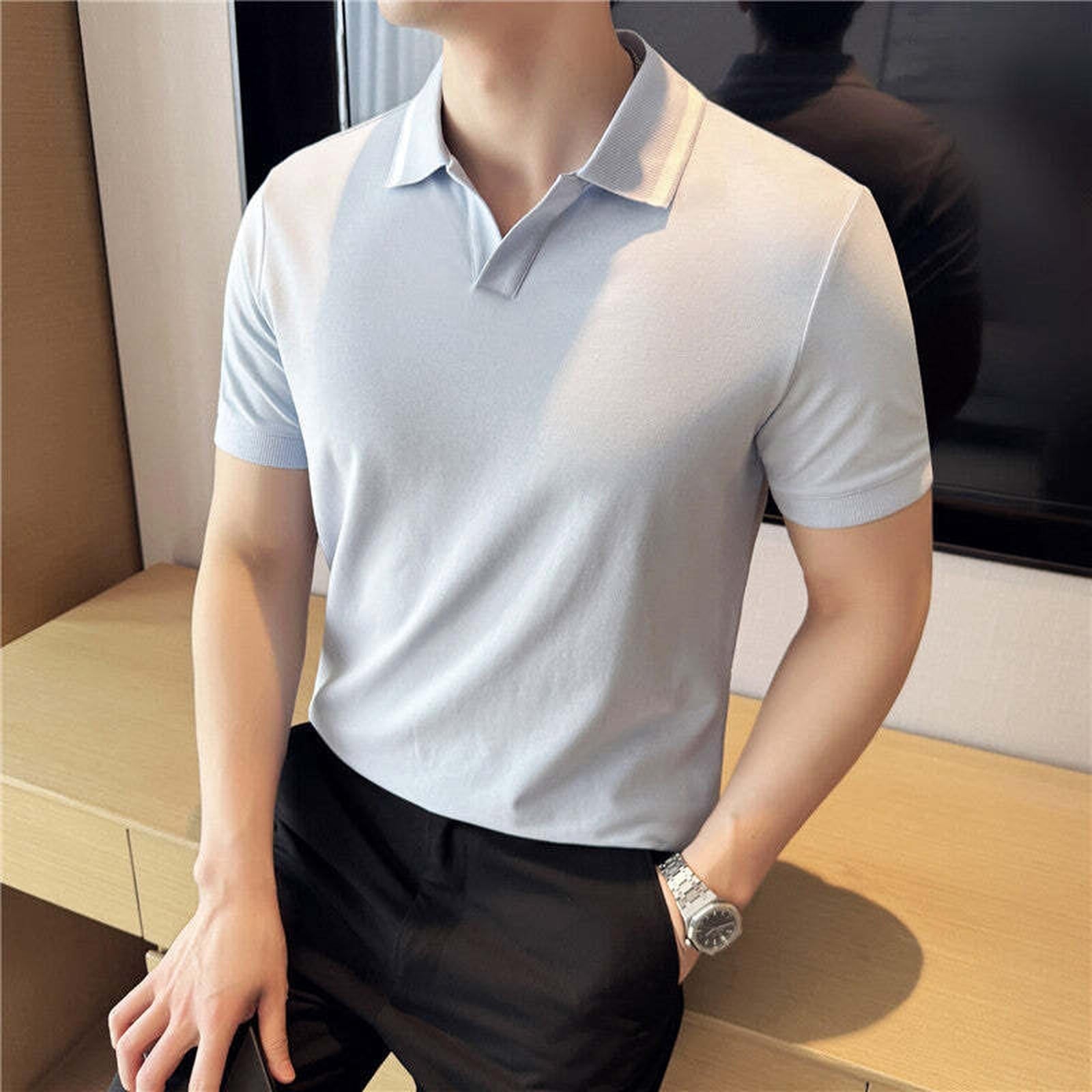 Solid color short sleeved polo shirt for men