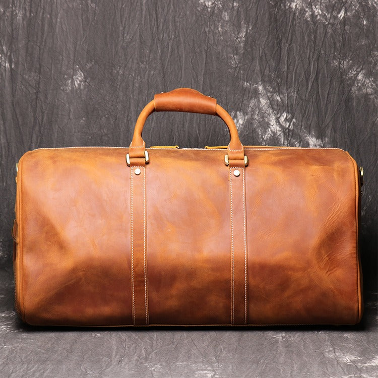 Premium Leather Travel Bag - Vintage Cowhide Weekender Duffel