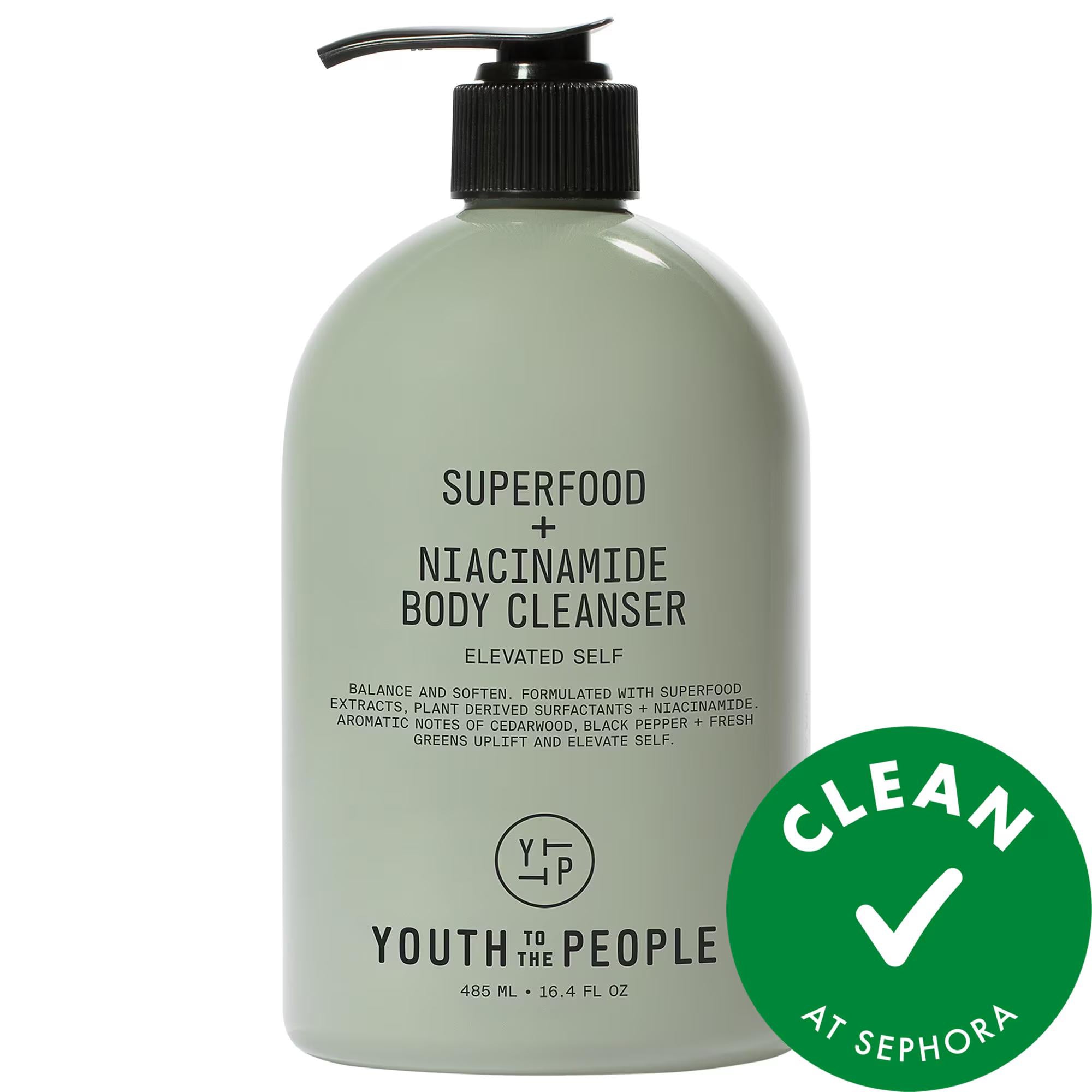 Superfood + Niacinamide Body Cleanser: Hydrating, Gentle, Antioxidant-Rich Body Wash for Sensitive Skin | Earthy Scent, Radiant Skin