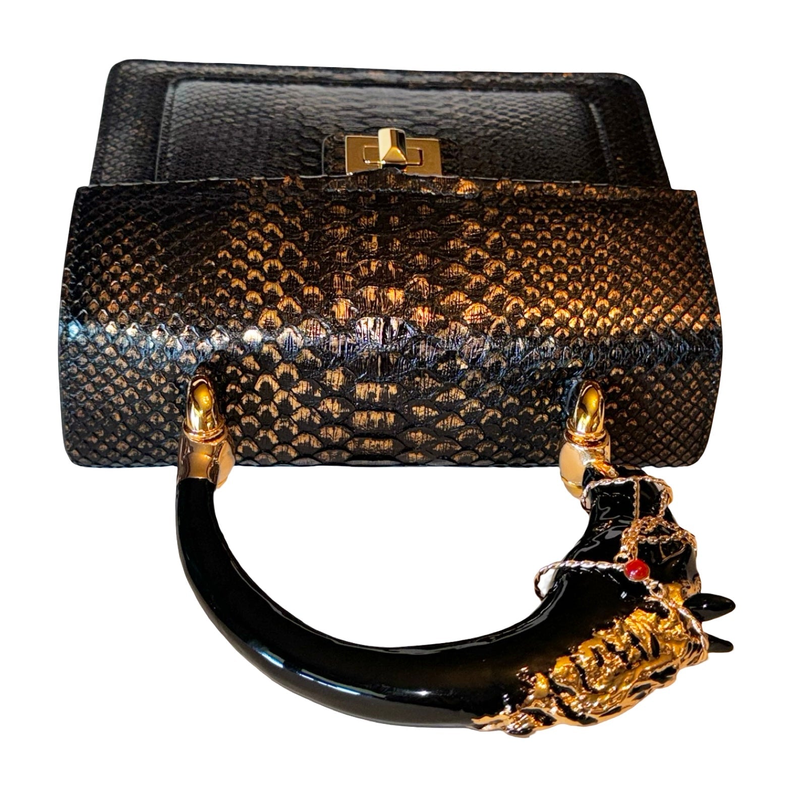 Noir d’Or Horse Handle Handbag
Authentic Black and Gold Python