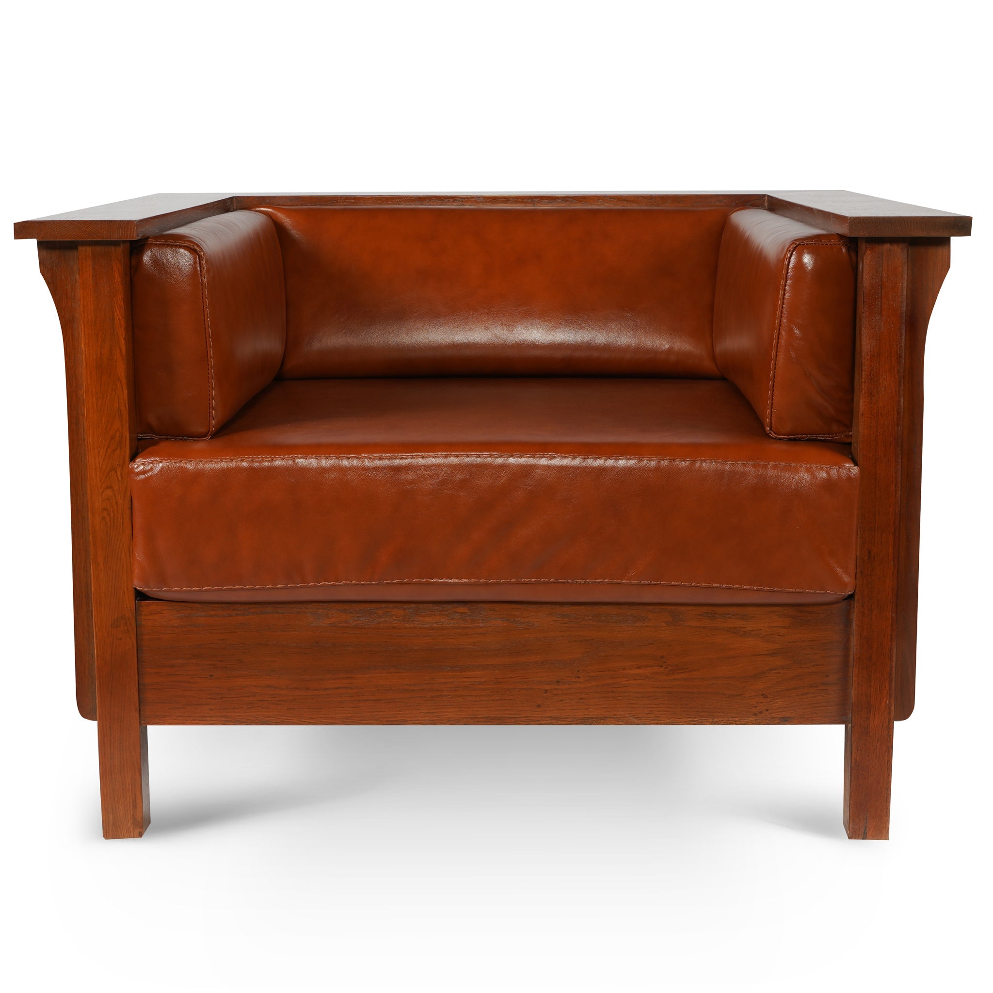 Craftsman Cubic Panel Side Arm Chair - Russet Brown Leather (RB2)