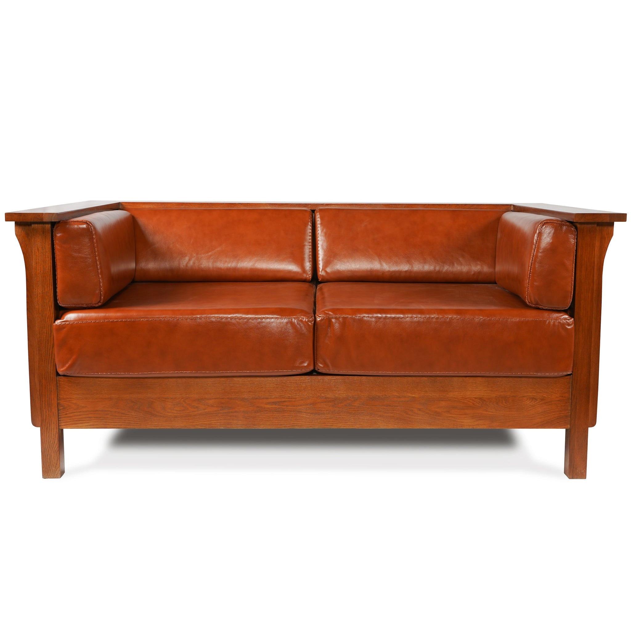 Craftsman Cubic Panel Side Love Seat - Russet Brown Leather