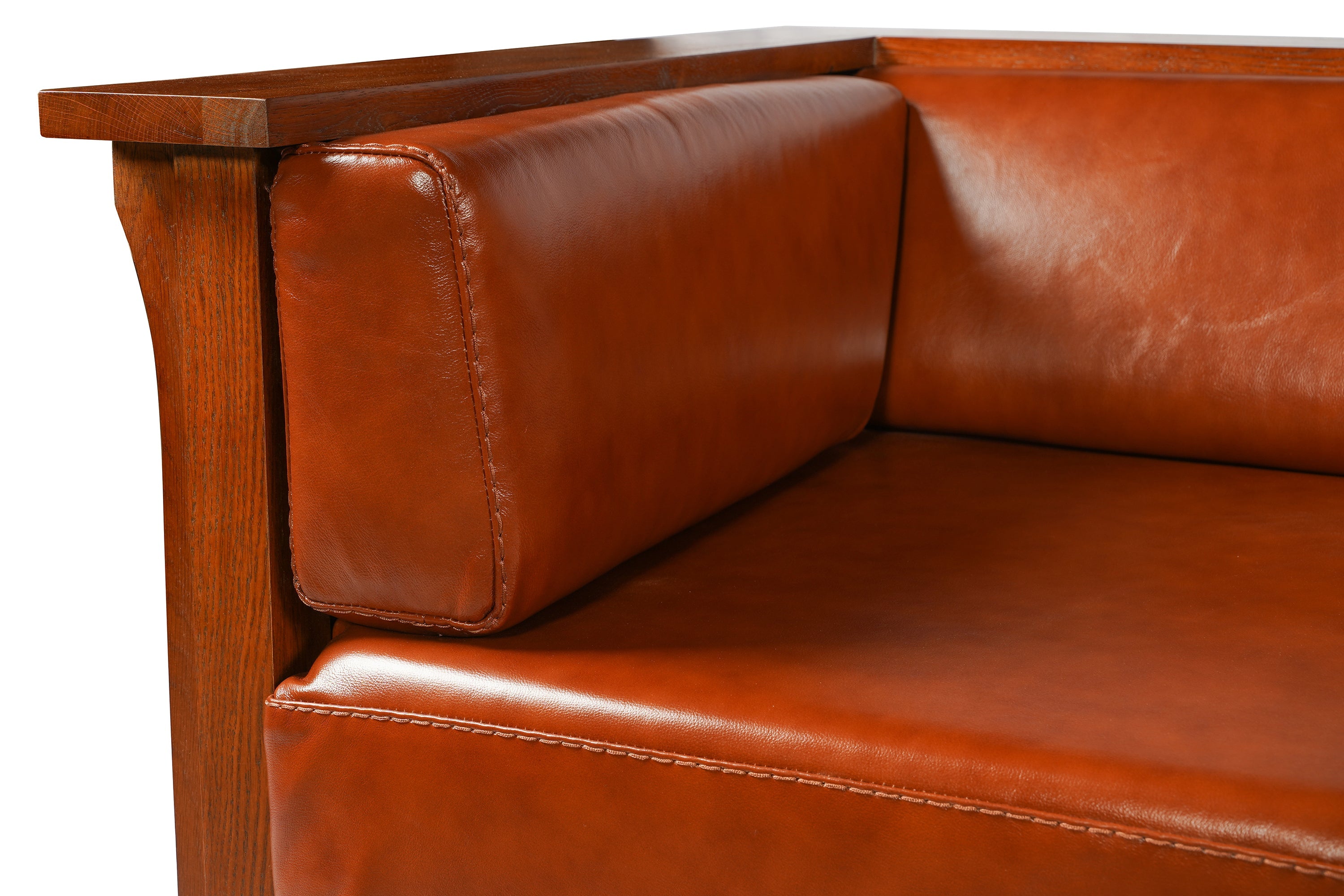Craftsman Cubic Panel Side Love Seat - Russet Brown Leather