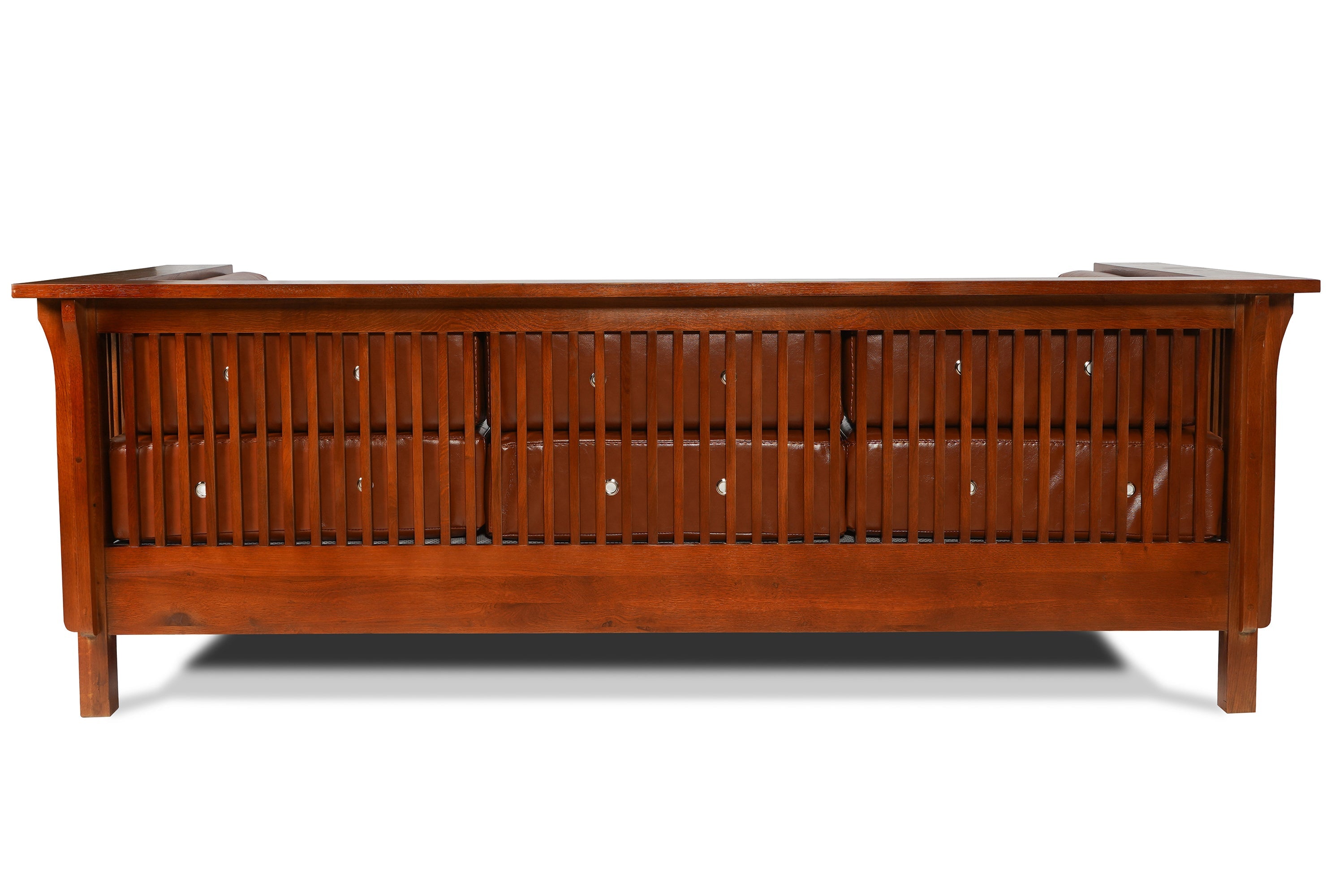 Mission / Craftsman Cubic Slat Side Sofa - Russet Brown Leather (RB2)