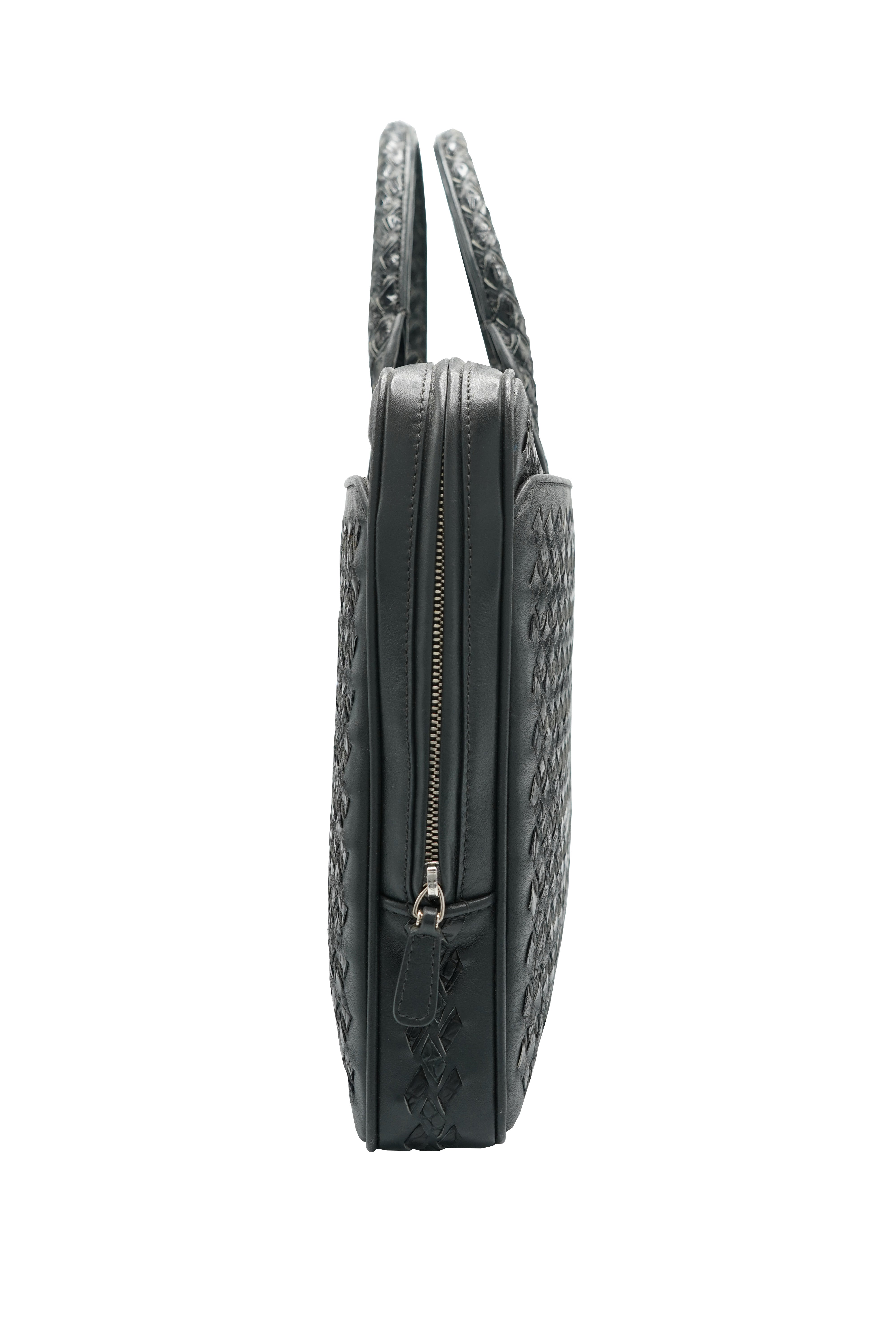 Tardini Woven Full-Grain Calfskin-Alligator Leather Briefcase Bag
