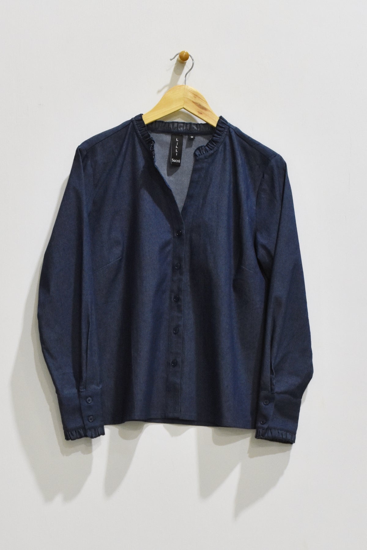 26" Ruffle Denim Blouse