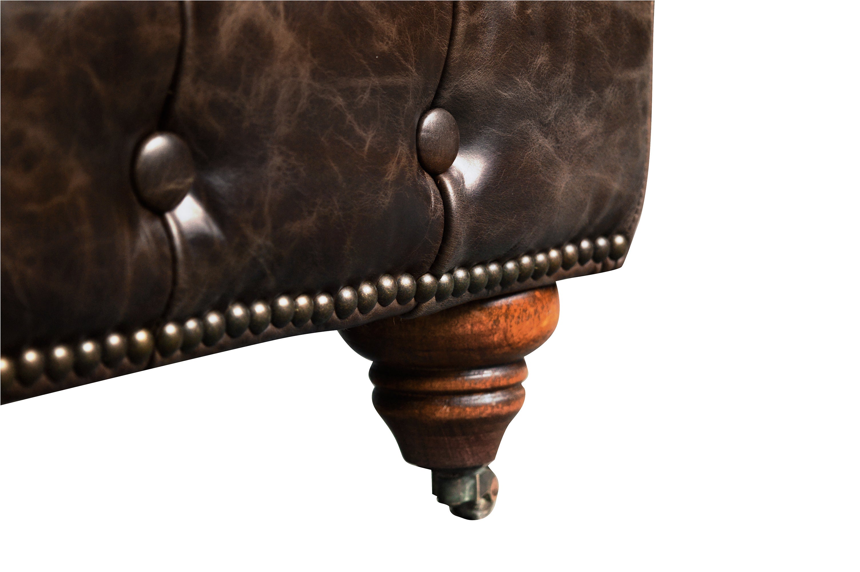 Chesterfield Leather Ottoman - Dark Brown