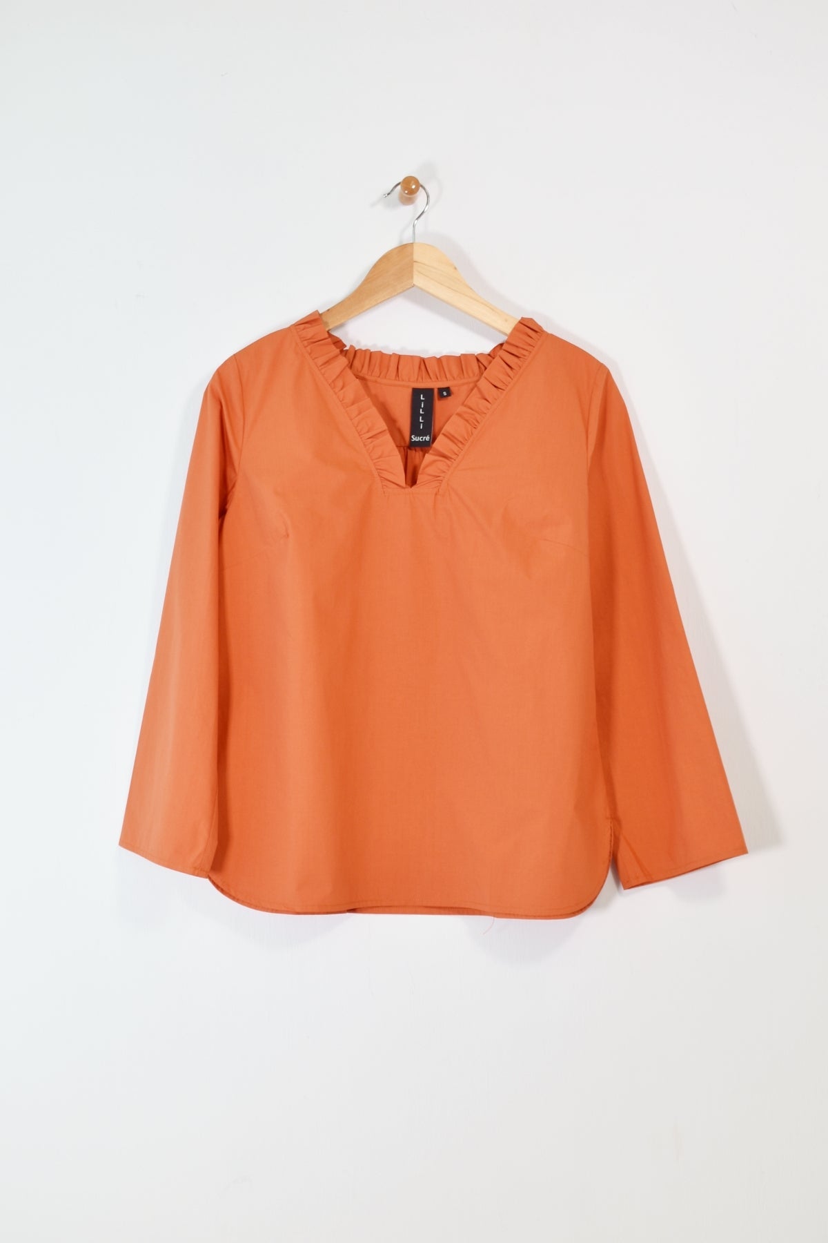 3/4 Sleeve Ruffle V Tunic