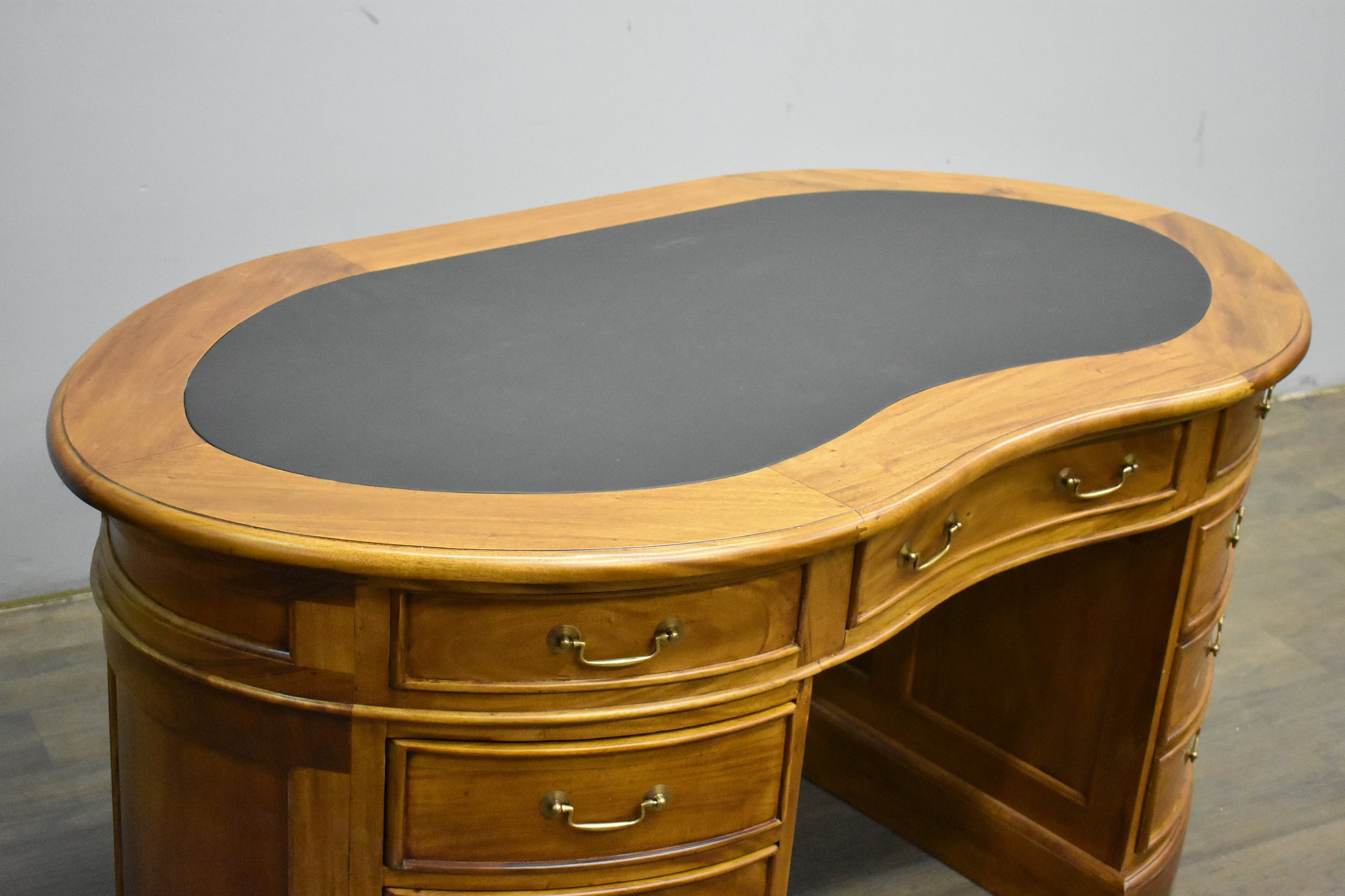 Legacy Mahogany Wood Leather Top Kidney Desk - Light Brown Walnut