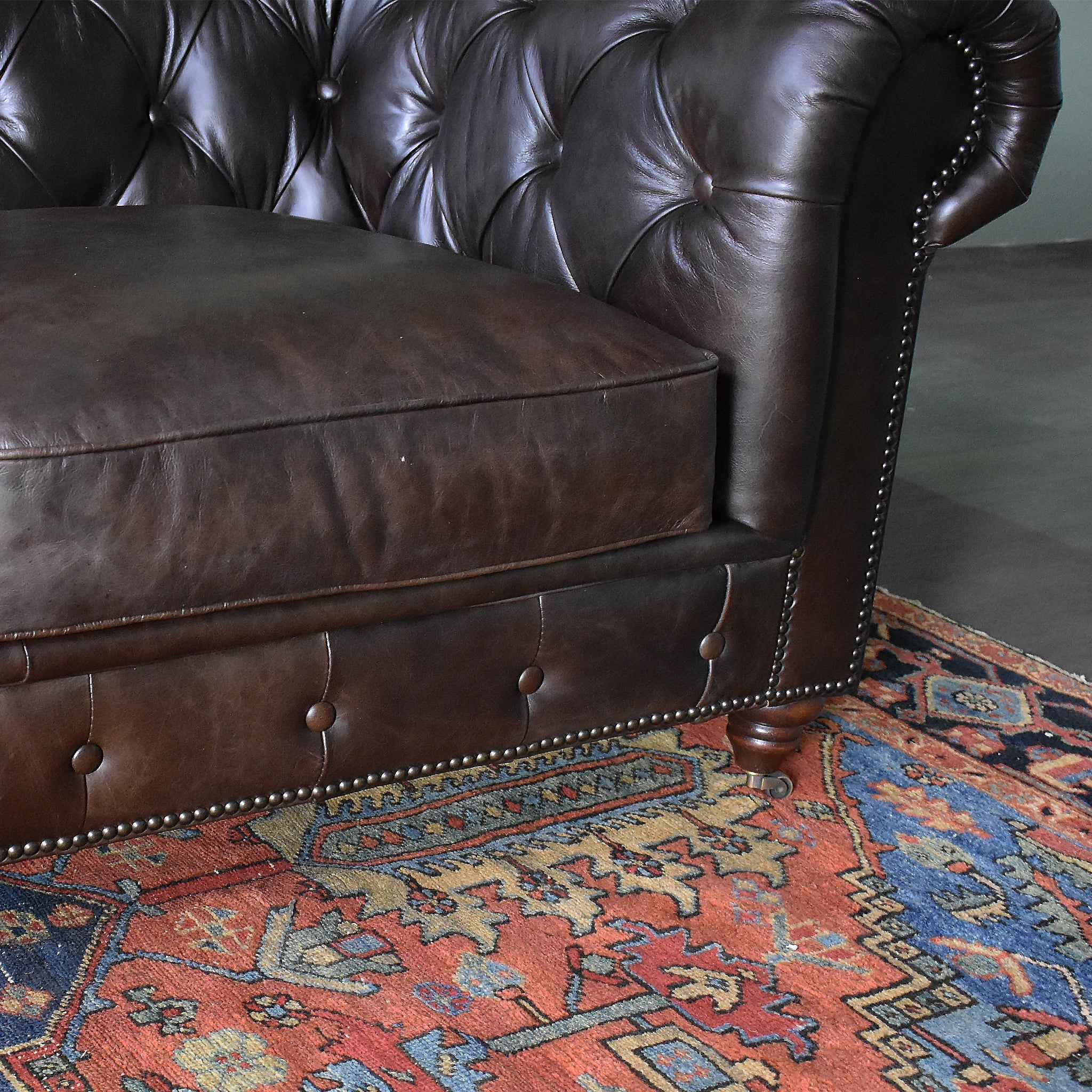 Century Chesterfield Sofa - Dark Brown Leather - 118"