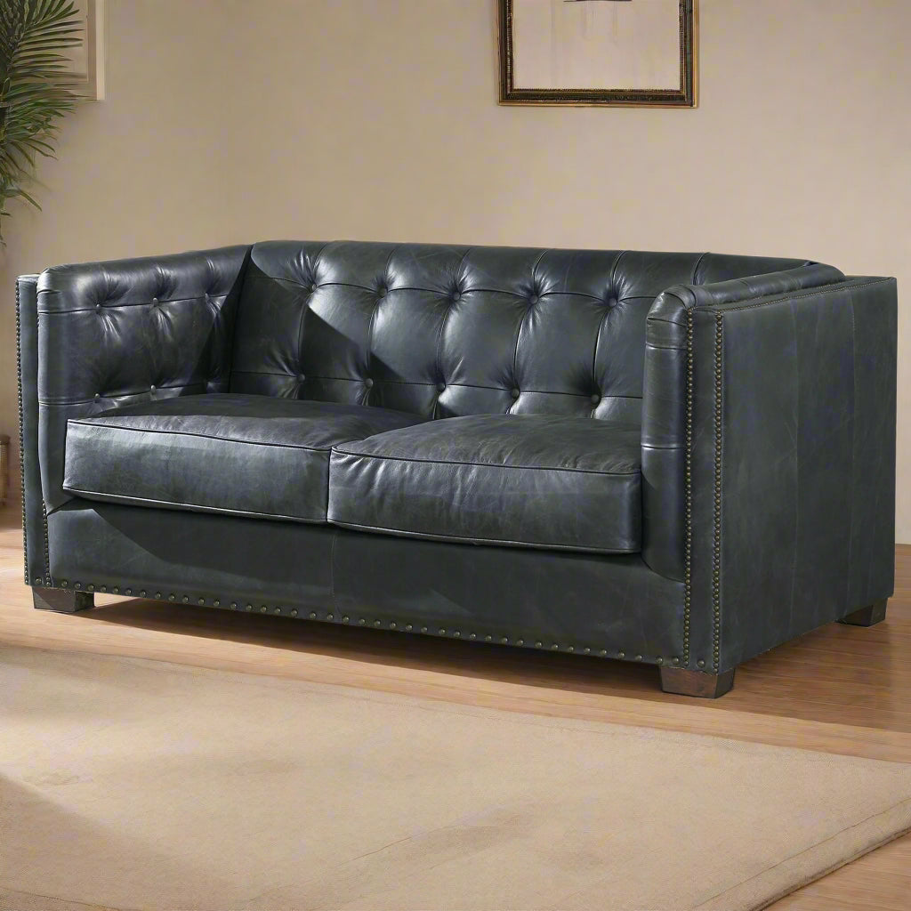 Tuxedo Leather Love Seat - Slate