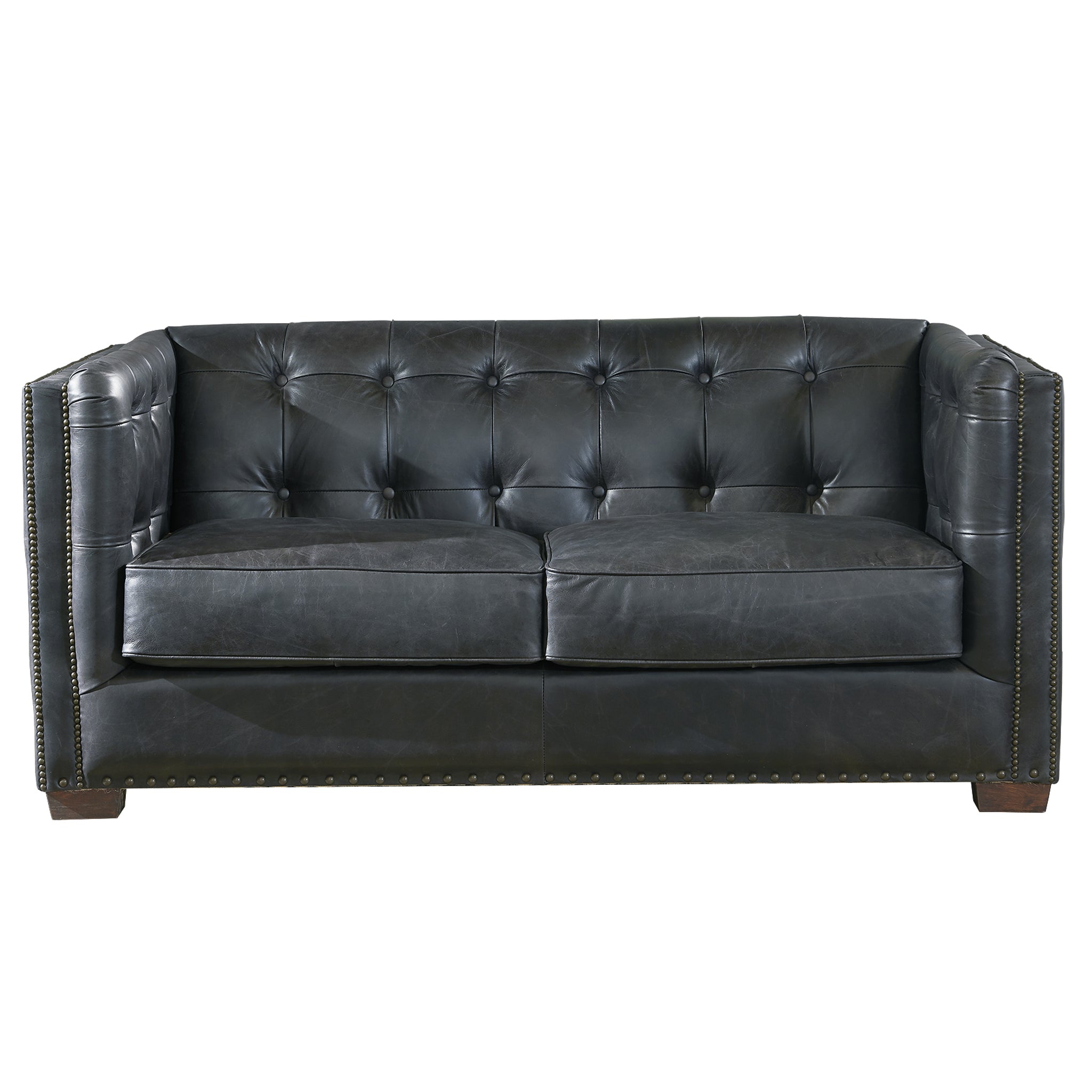 Tuxedo Leather Love Seat - Slate