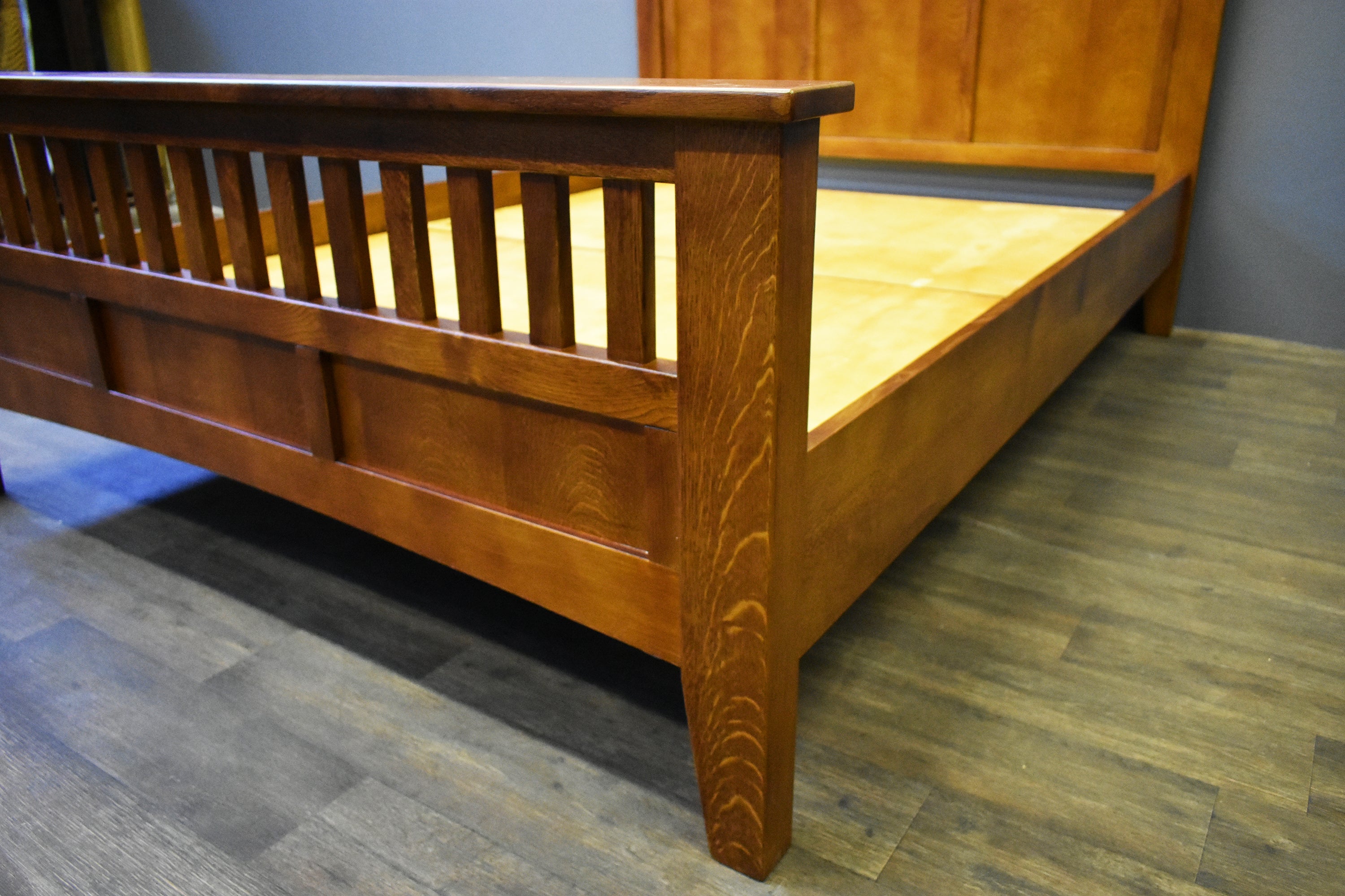 Mission Style Quarter Sawn Oak Bed with Slats - Michael's Cherry