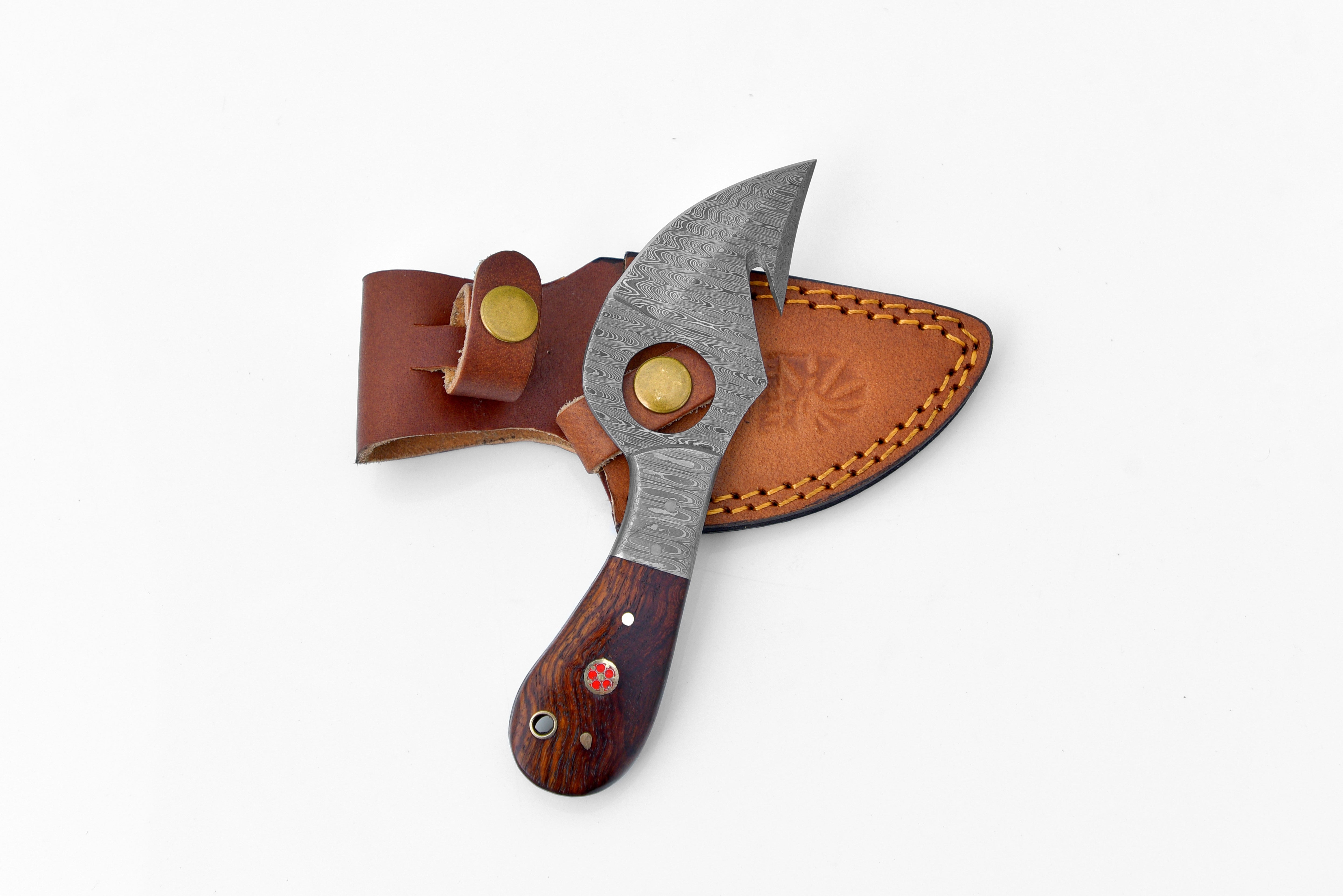 Damascus Knife, Skinner Knife with Gut Hook, Hand forged by Titan TD-201X