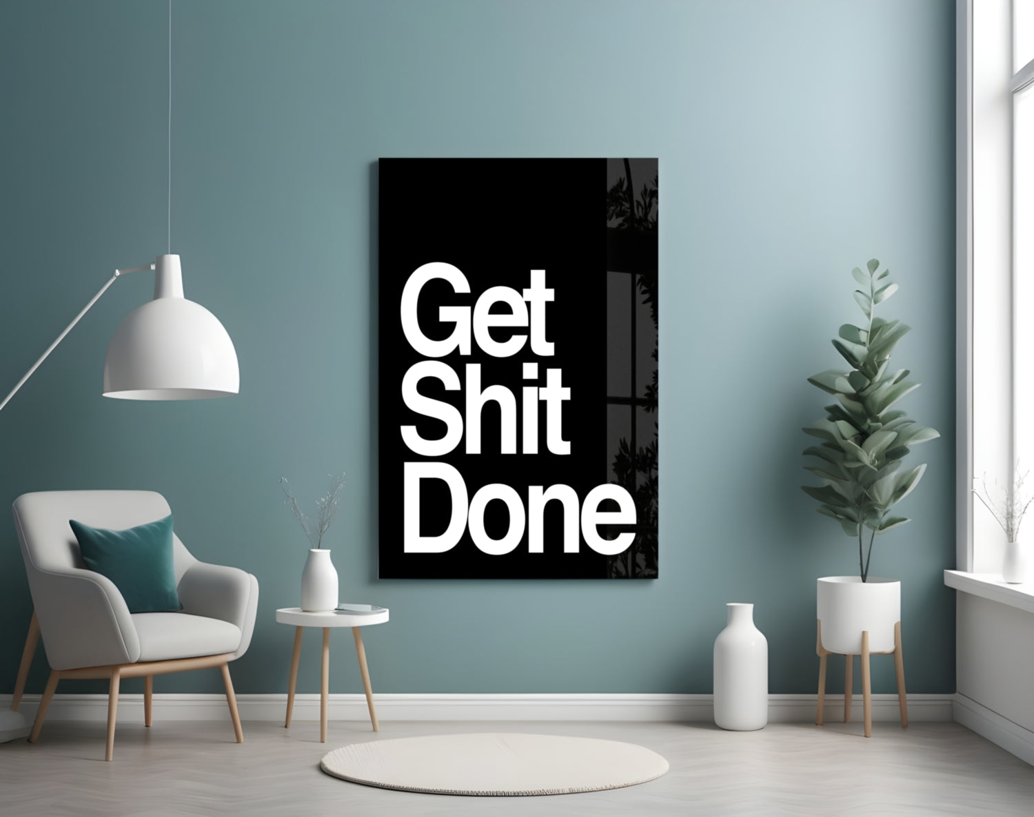 Get Shit Done Bold Black Glass Wall Art