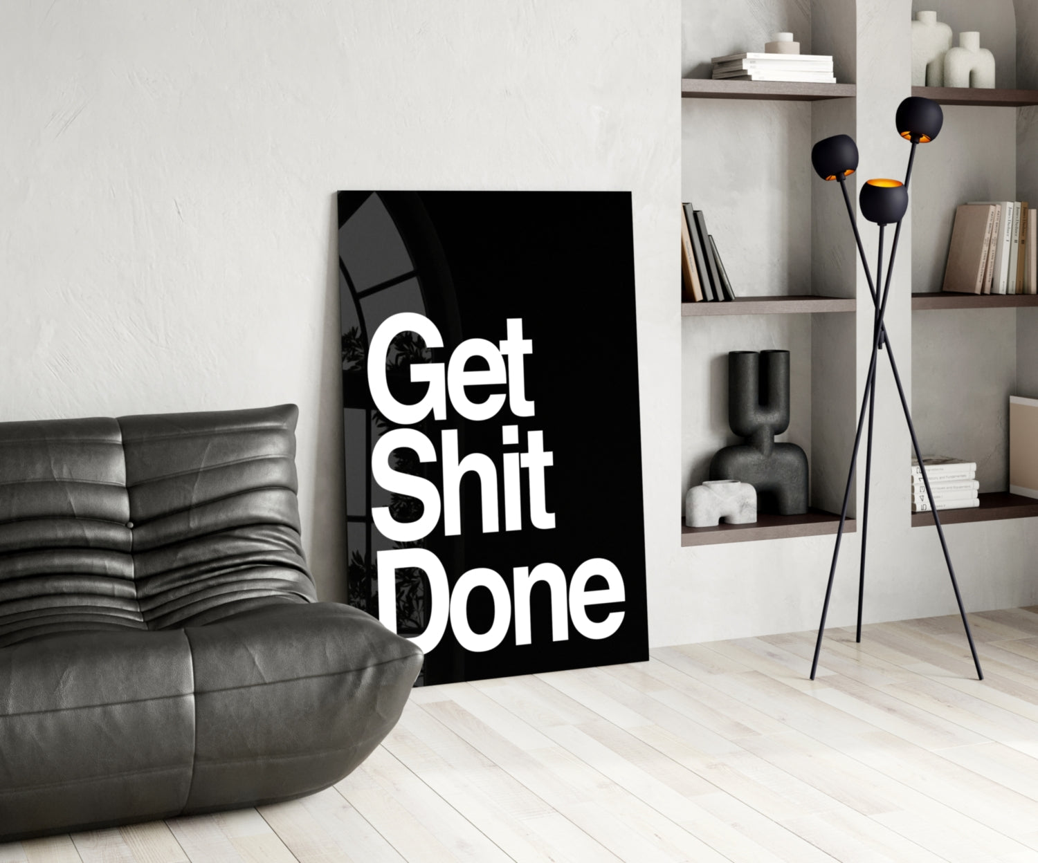 Get Shit Done Bold Black Glass Wall Art