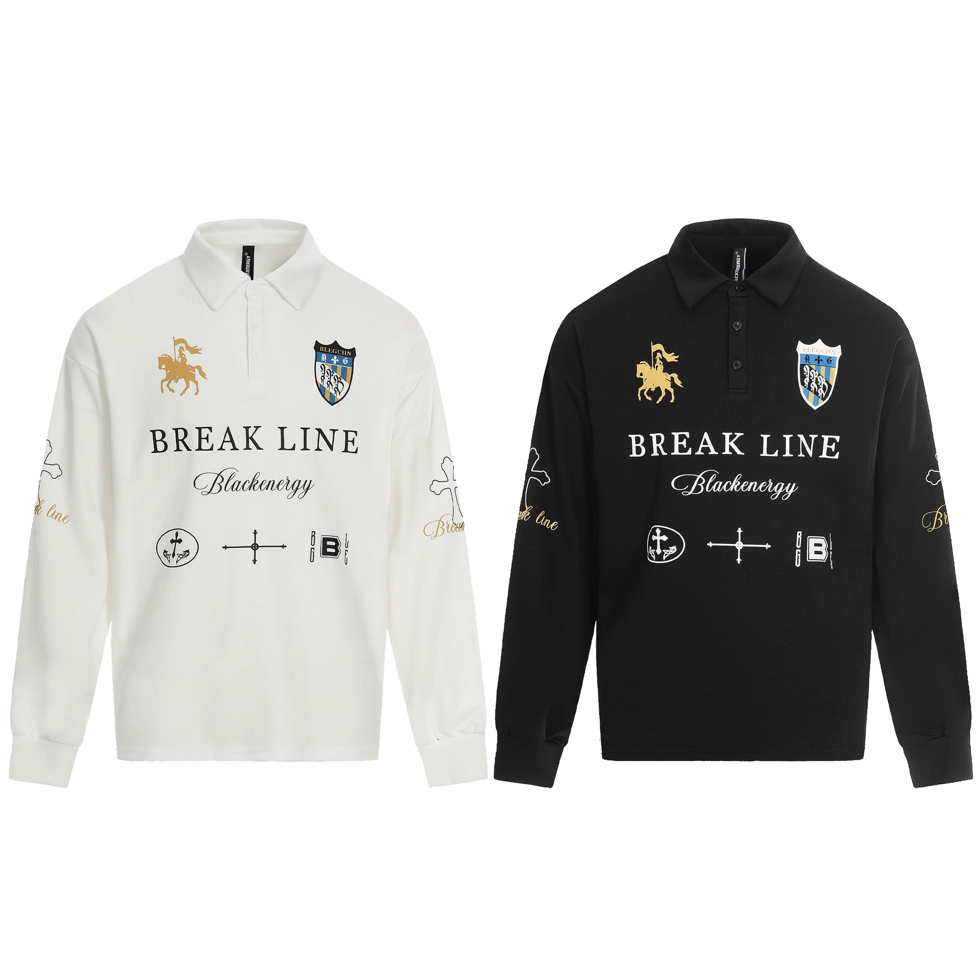 Loose Long Sleeve Polo Shirt with Print Design for Men and Women