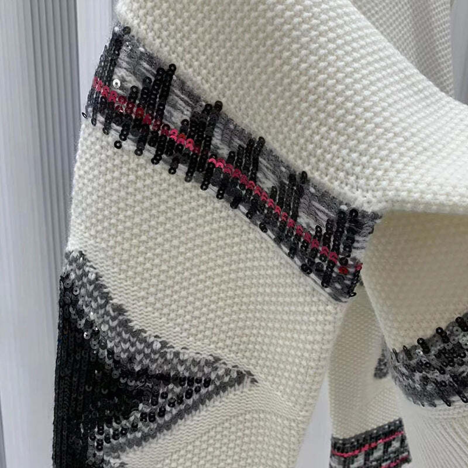 Autumn and Winter Design Sequined Cashmere Pullover Sweater