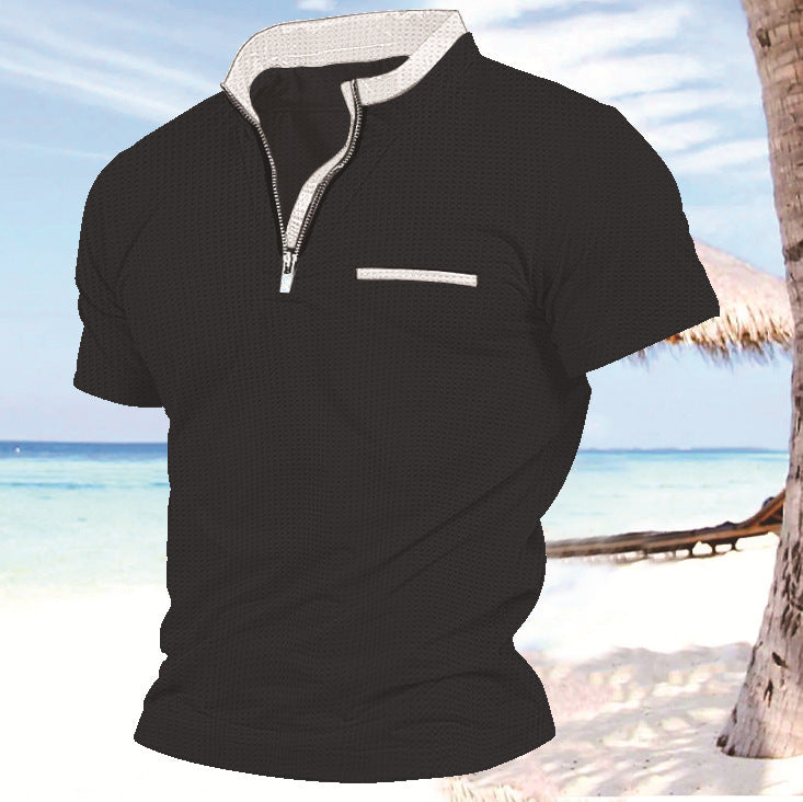 Polo shirt with grid zipper pocket for men's sports polo shirt