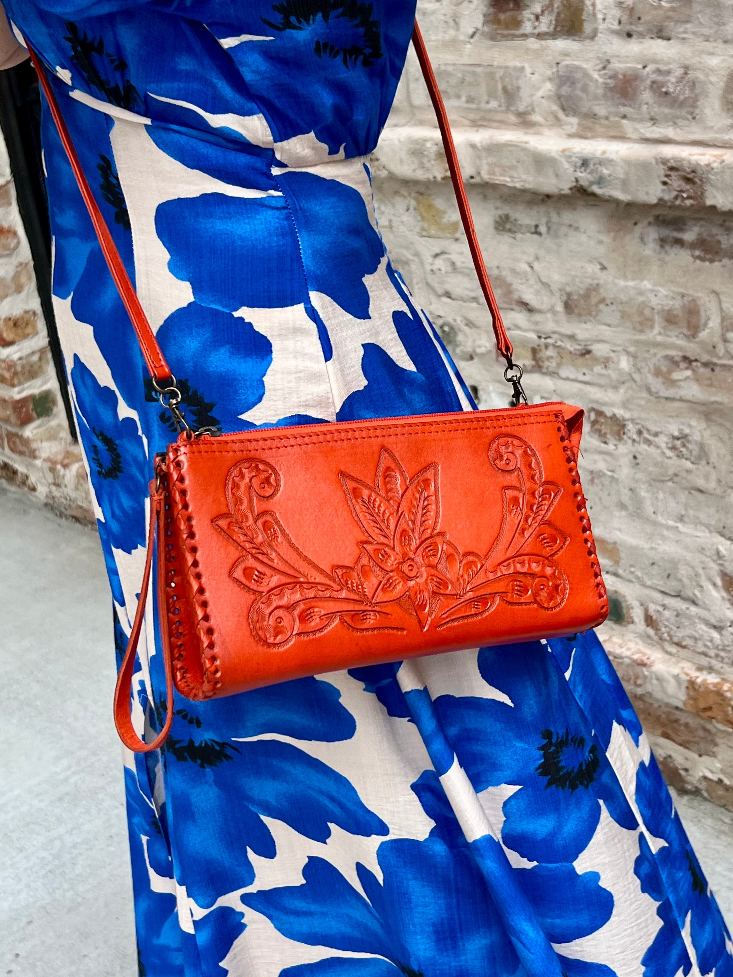 The Ella| Hand-Tooled Leather Clutch & Crossbody