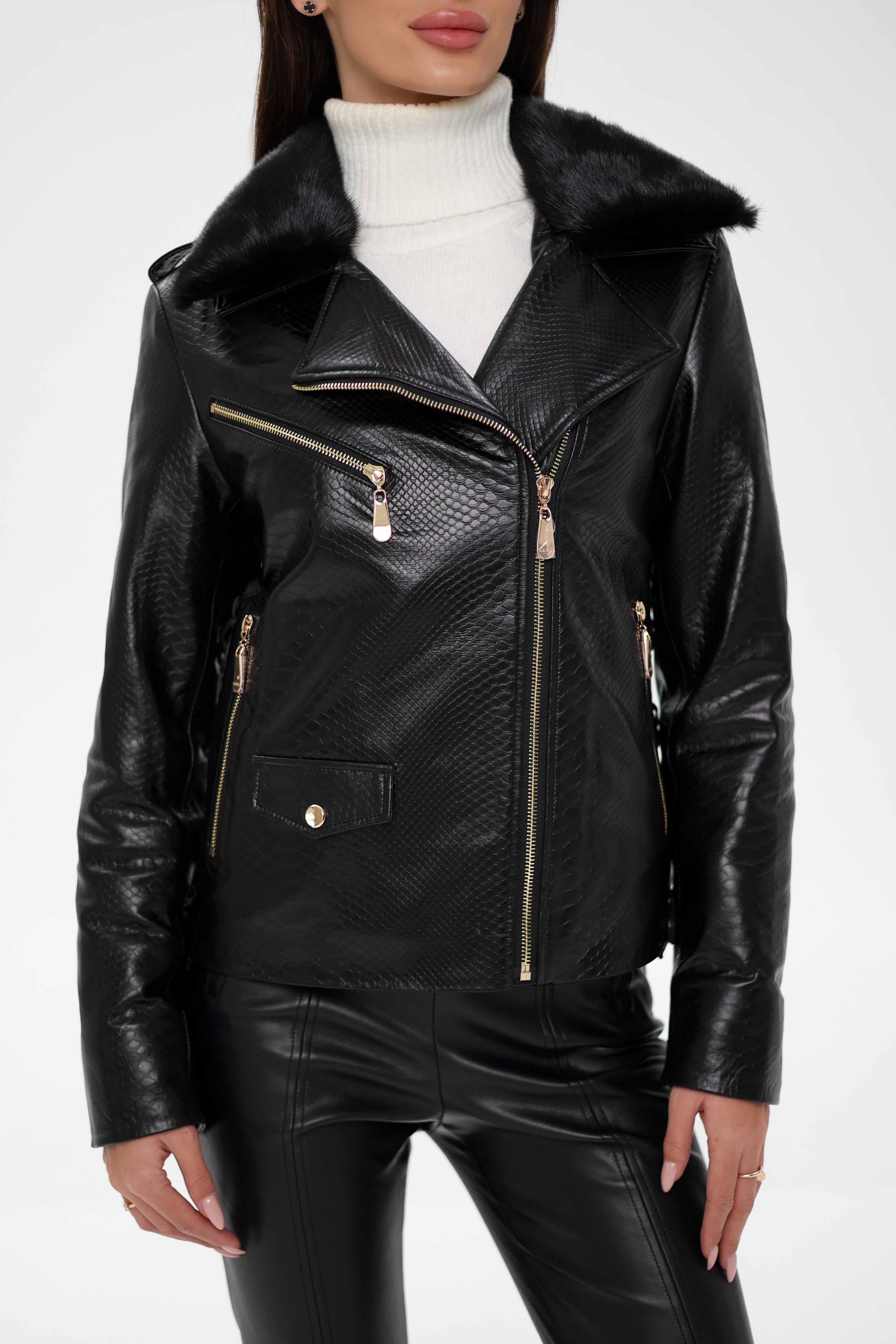 Genuine Mink Fur Embossed Leather Jacket Limited Edition