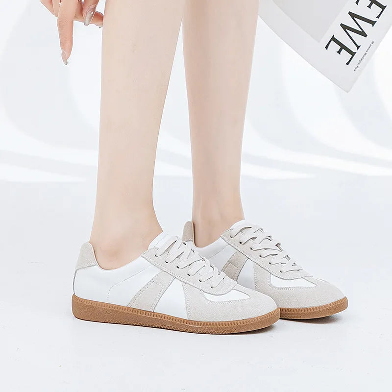 New Splicing Spell Colors Genuine Leather Shoes Flat Sneakers Temperament Trend Shoes Casual Sneakers Women Flats