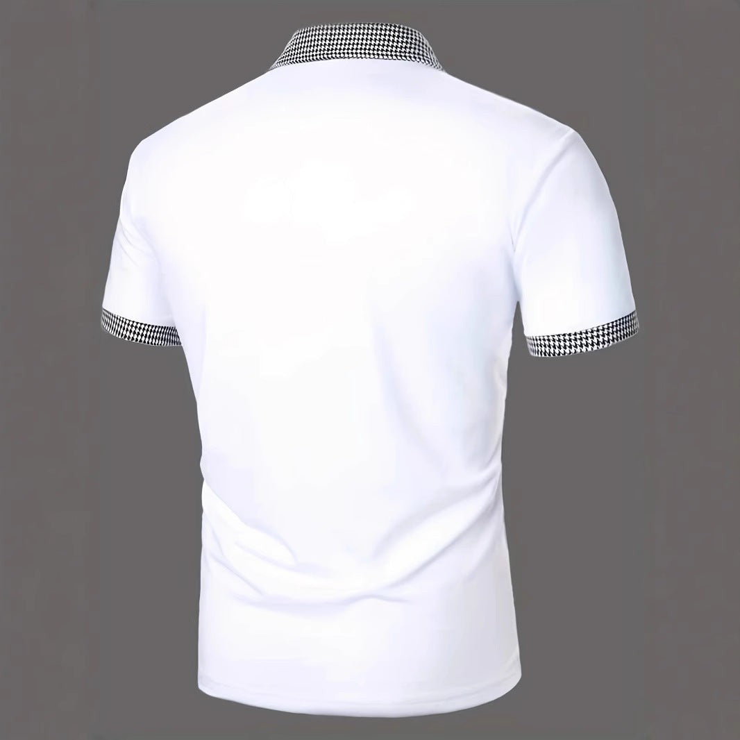 Polo shirt with houndstooth short sleeved collar and T-shirt top