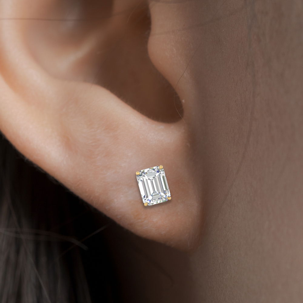 IGI Certified Emerald Cut Diamond Solitaire Stud Earrings