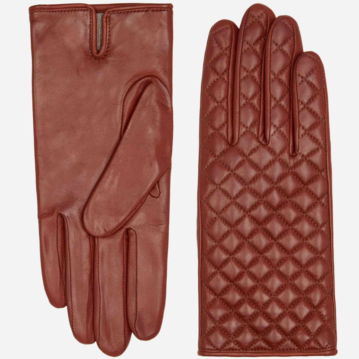 Emilia (brown) - Classic Italian lambskin leather gloves with cashmere lining and checkered pattern
