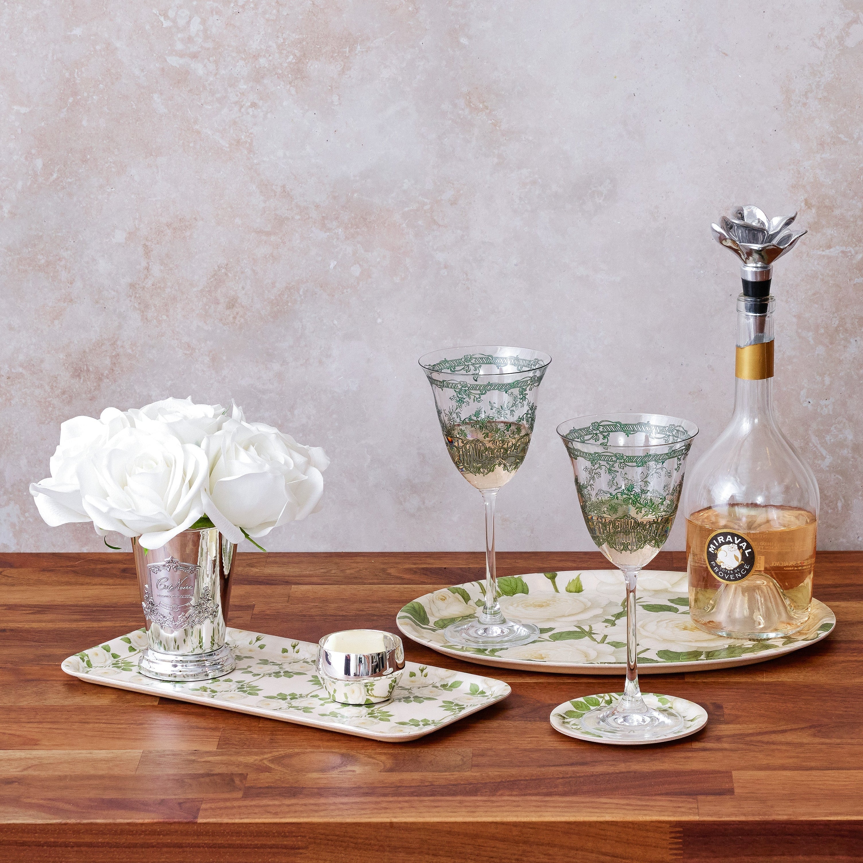 English Garden Decorative Birchwood Tray - Mini Round - Set of 2