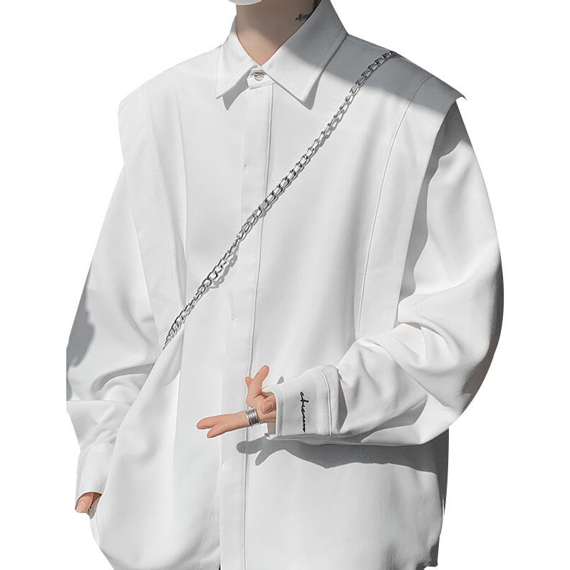 Fake two casual trendy niche design long sleeved shirt jackets